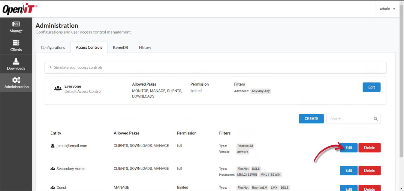 Enabling Editing of an Access Control