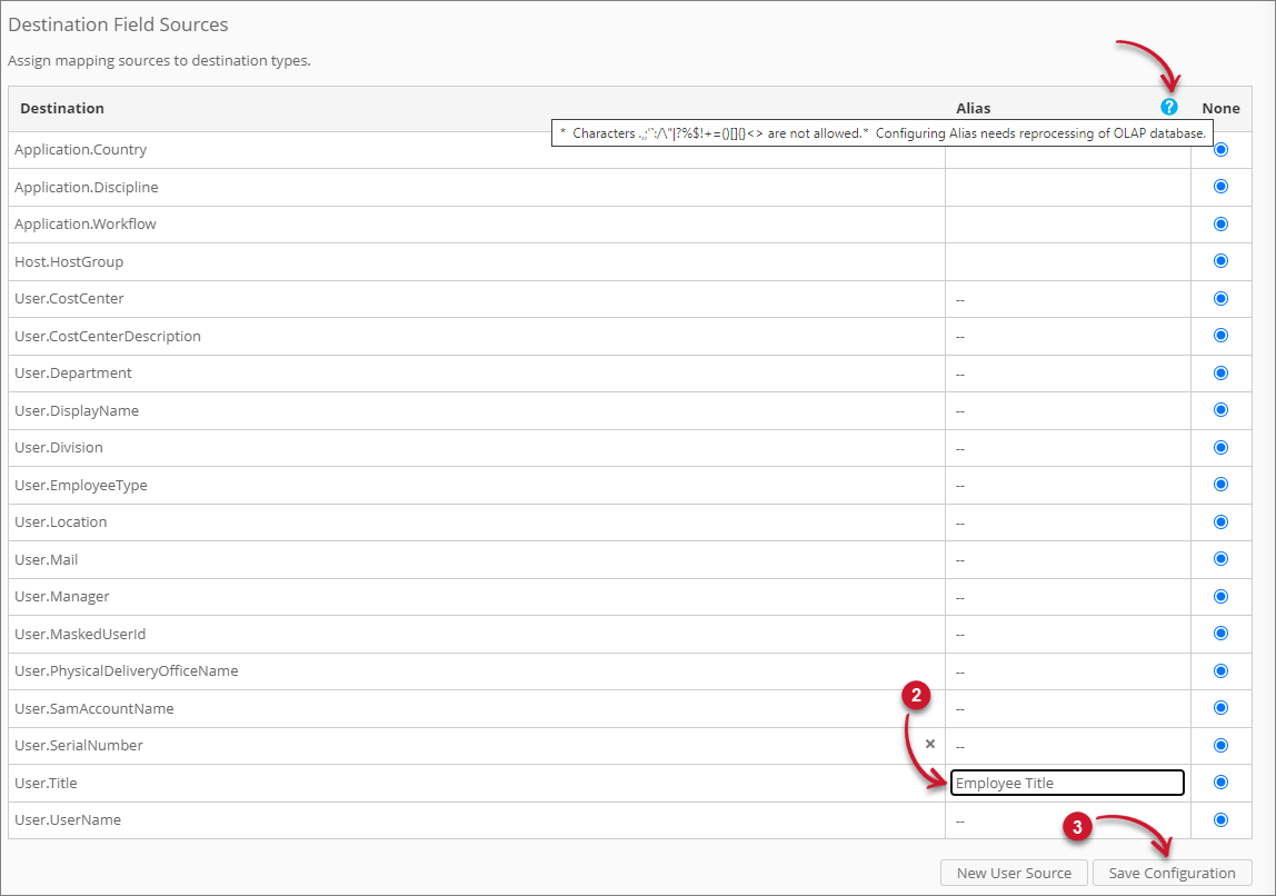 Adding Alias to Destination Fields