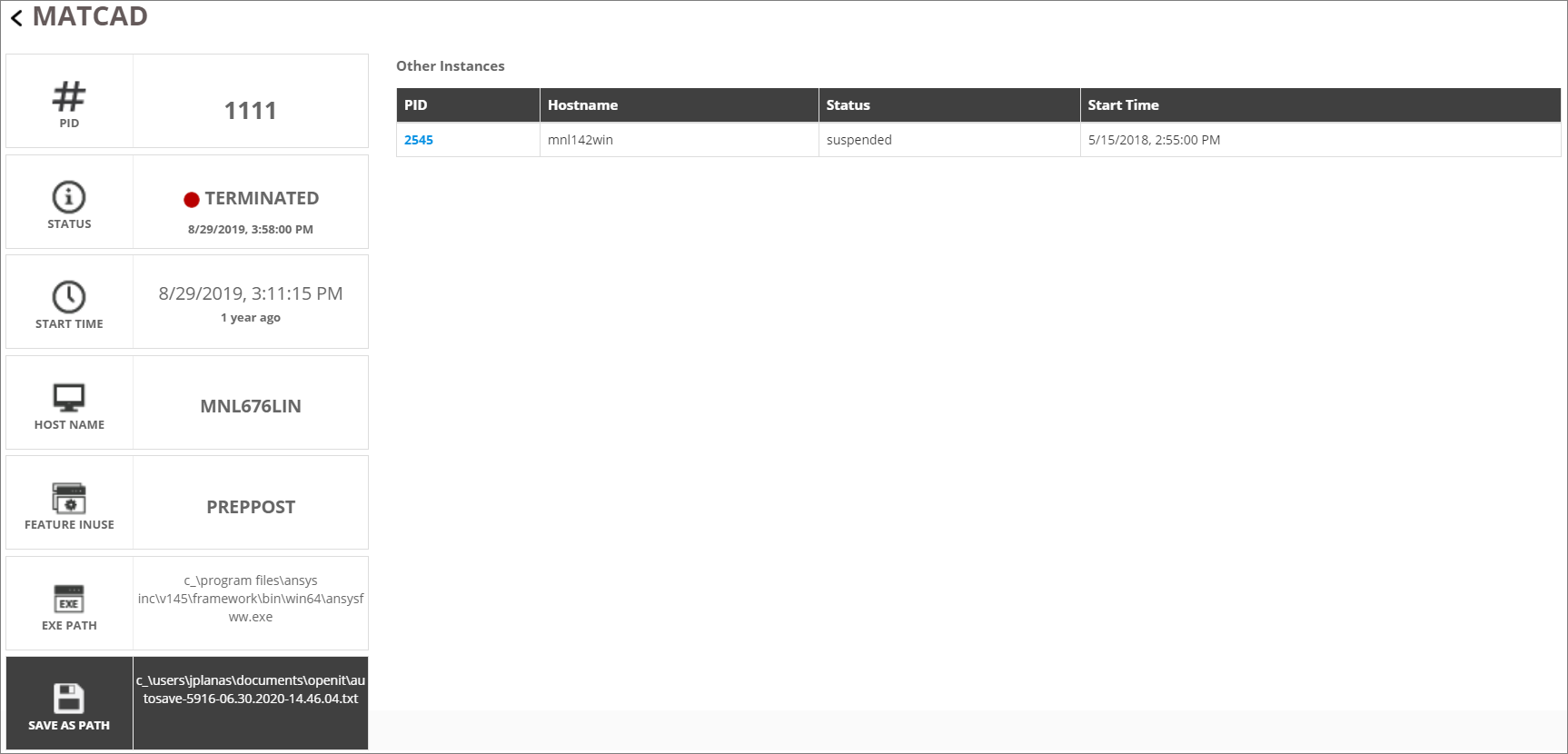 Application Information Dashboard (Terminated)