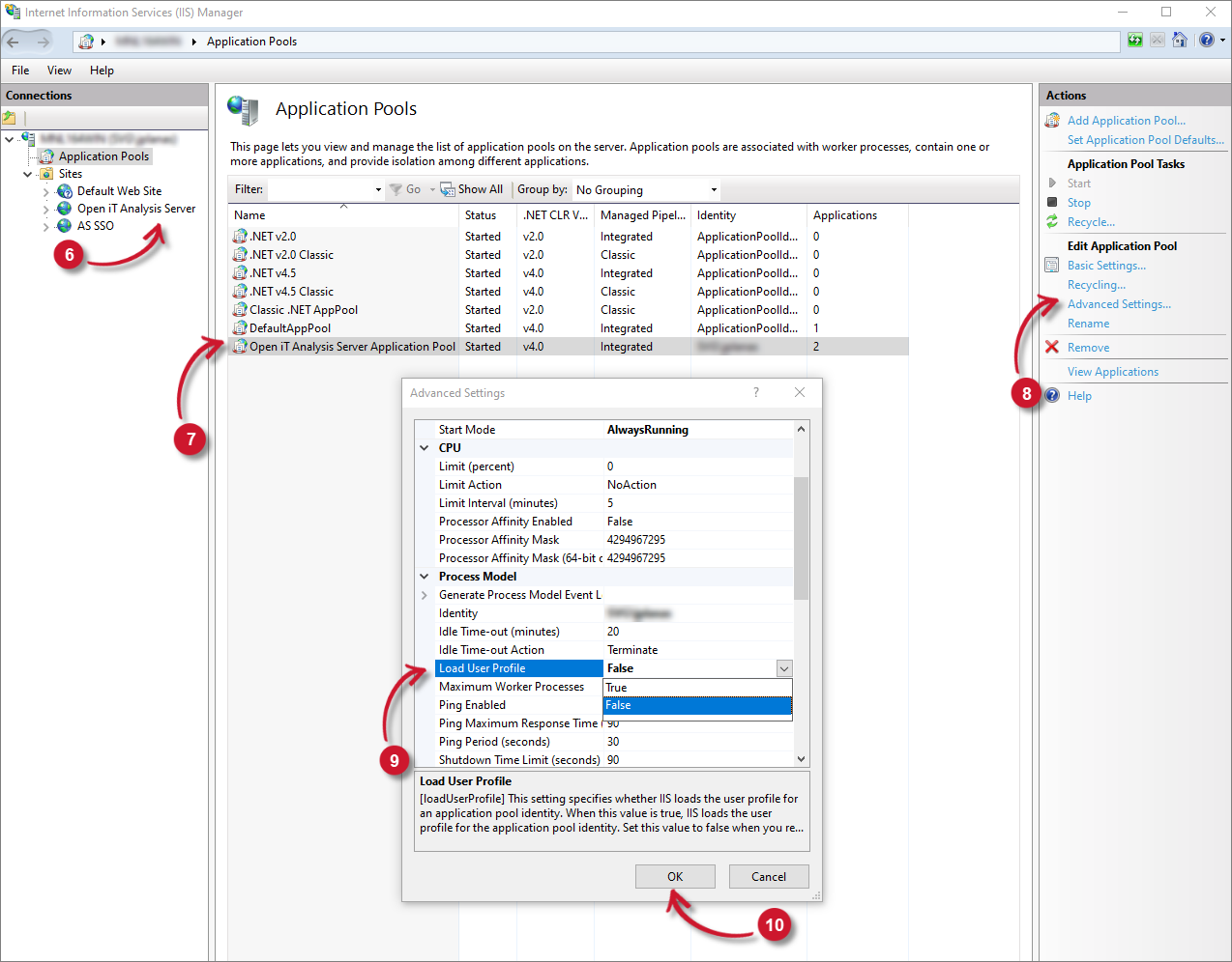 Application Pool Advanced Settings