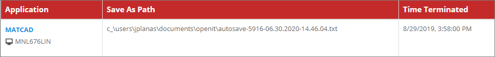 Application Table Terminated (Tile View)