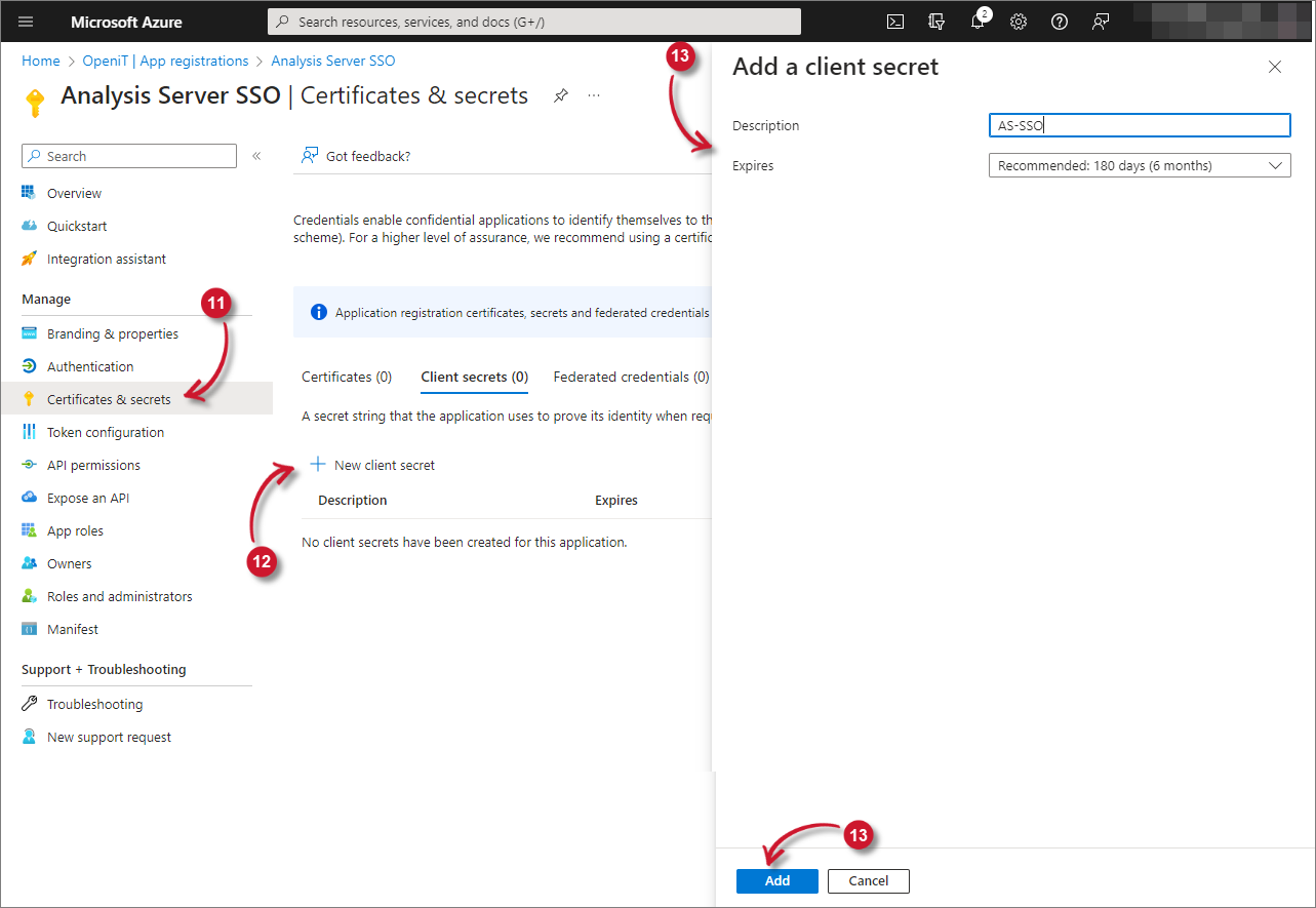Application Certificates and Secrets