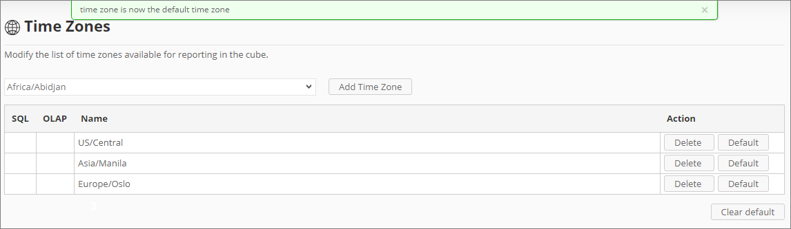 Clearing Default Time Zones