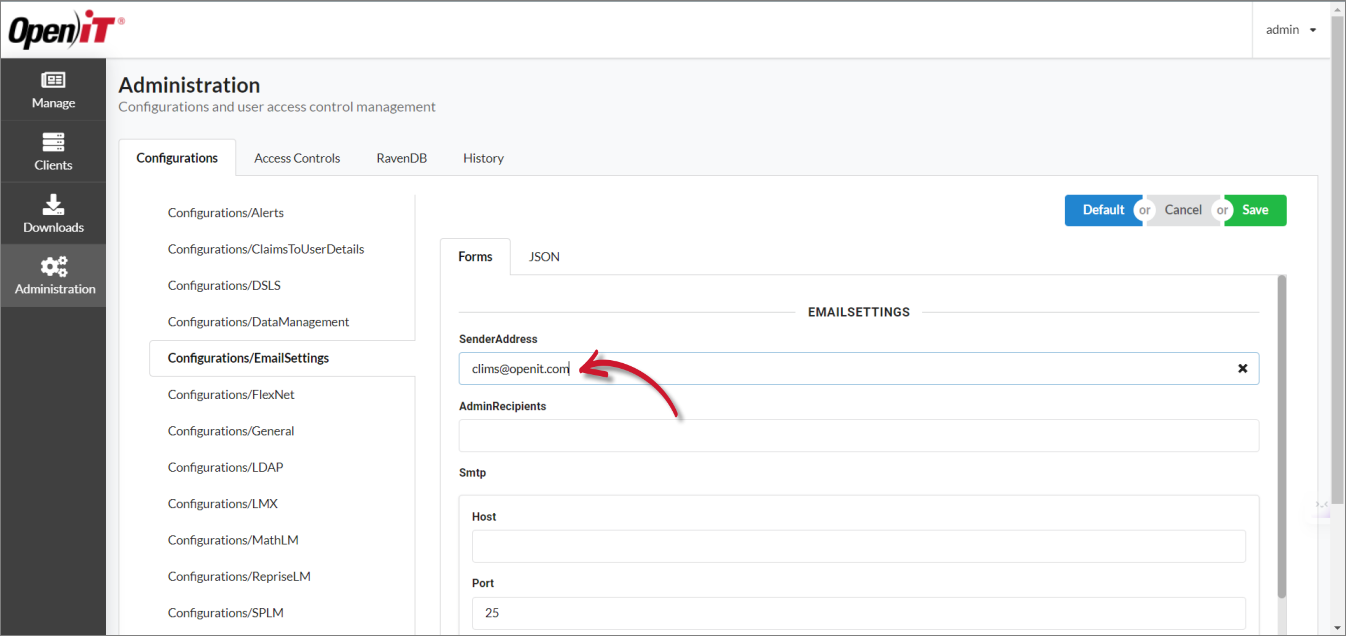 Configurations/EmailSettings: Sender Address