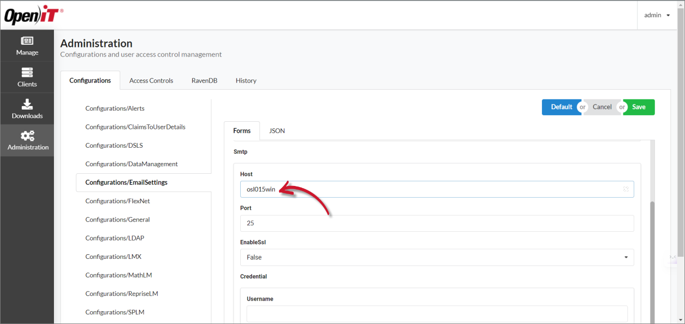 Configurations/EmailSettings: SMTP Host
