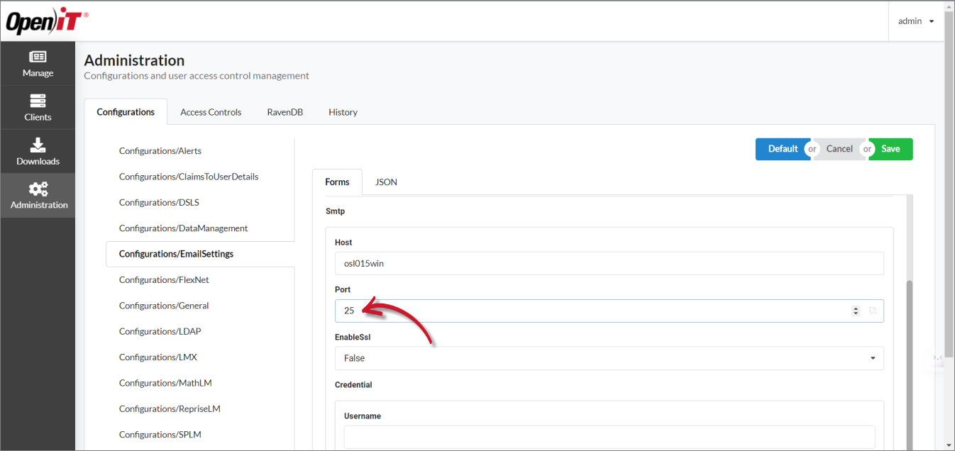 Configurations/EmailSettings: SMTP Port