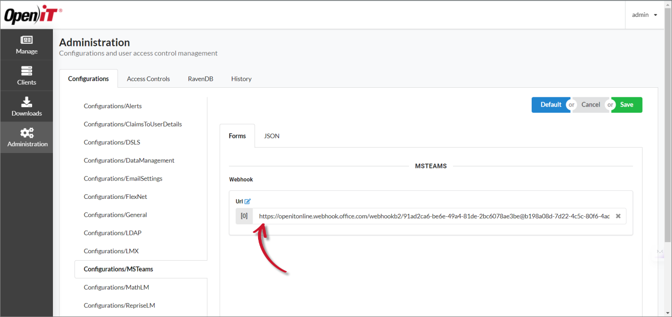 Configurations/MSTeams: Webhook URL