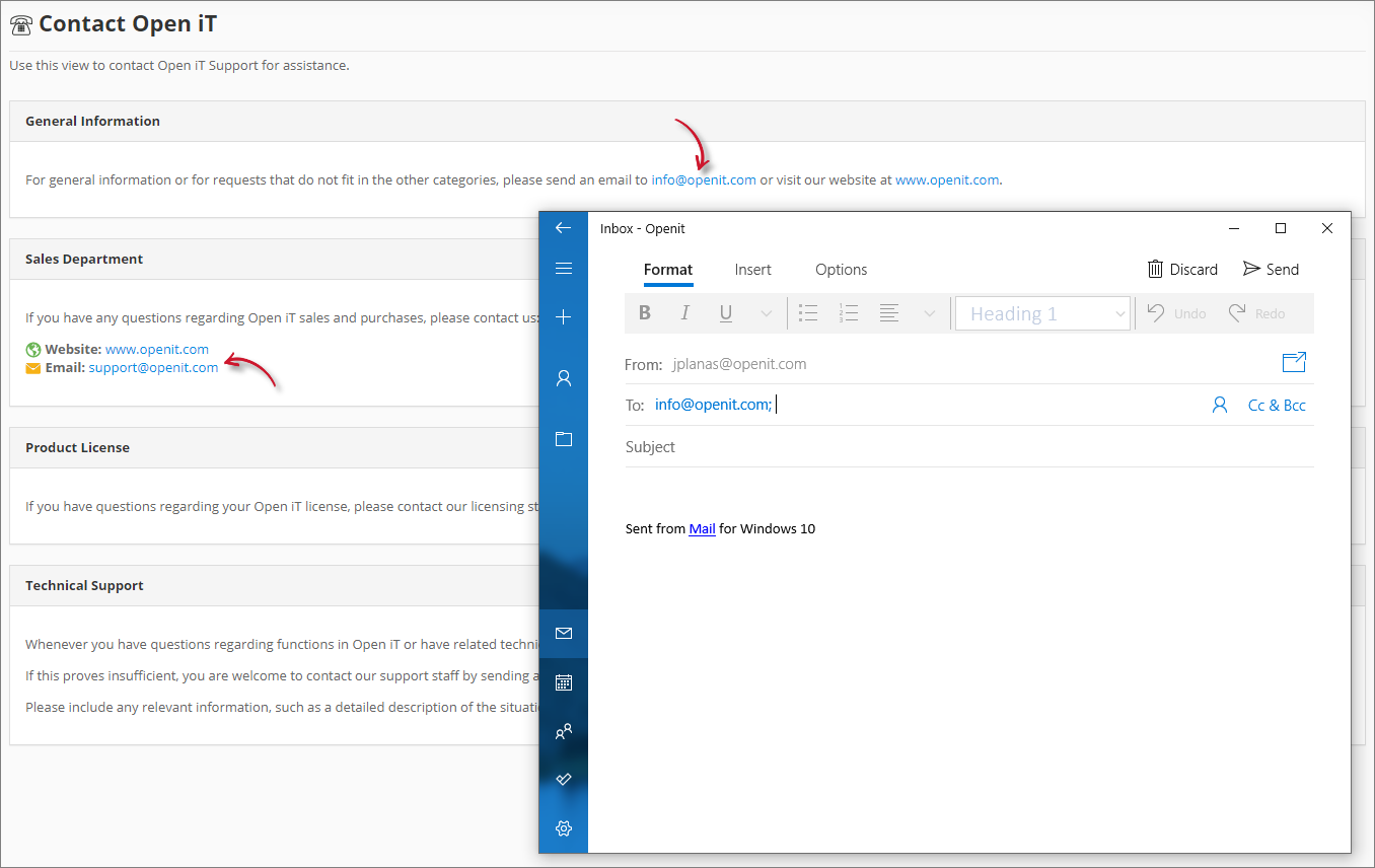 Analysis Server Contact Open iT: Email Support