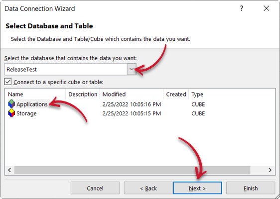 Specifying the Database and Cube