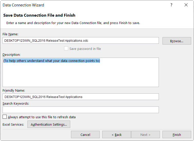 Saving the Data Connection File