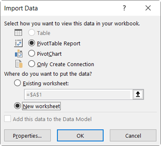 Importing Data to a New Worksheet