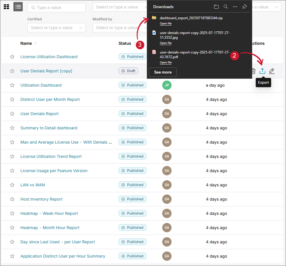 Exporting a Dashboard