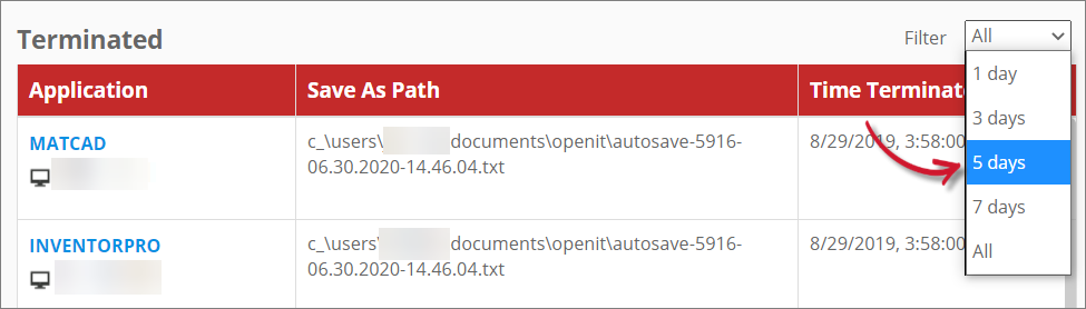 Filter Application Table Terminated