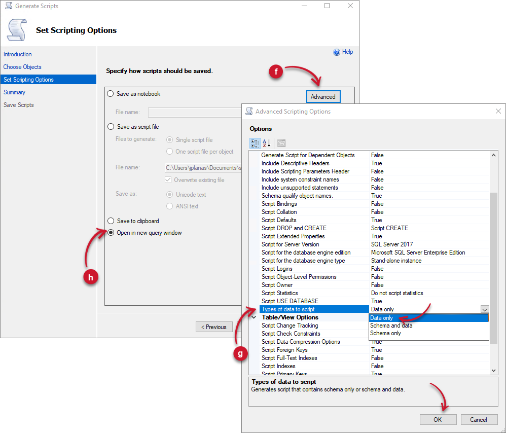Generate Scripts Advanced