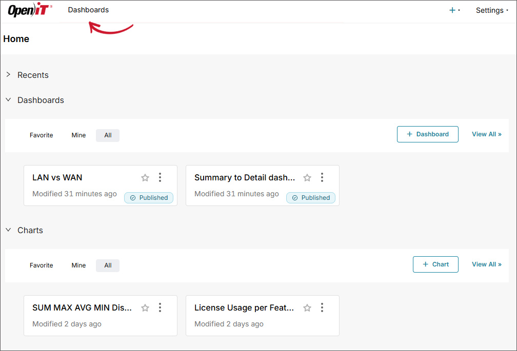 Home Page - Dashboards