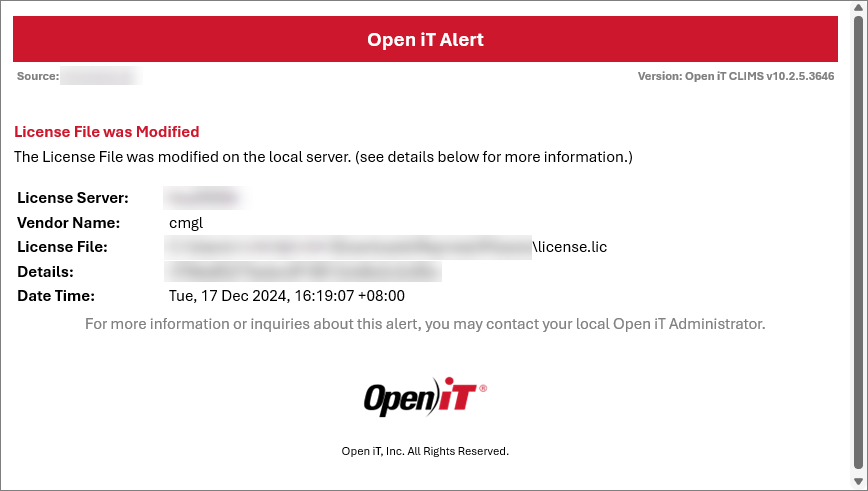 Local Modification of License Alert