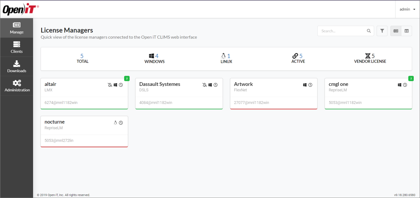 License Managers Page (Default View): Muted Alerts per Vendor