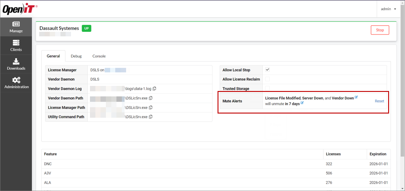General Tab: Configured Mute Alerts
