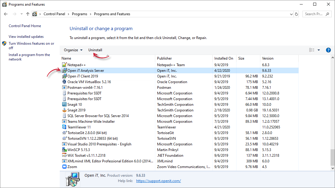Control Panel Uninstall Program