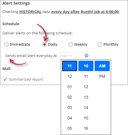 Application Denials Alert Settings Daily