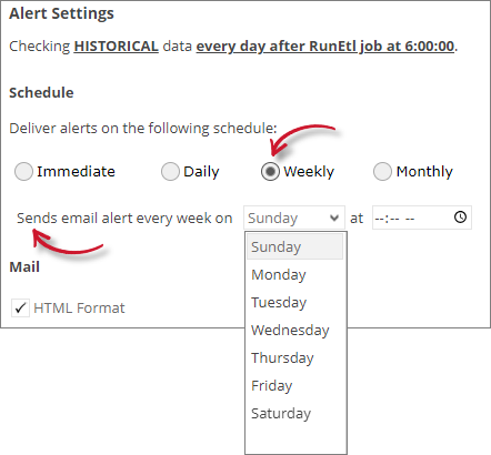 Application Denials Alert Settings Weekly