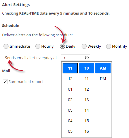 License Daemon Down Alert Settings Daily