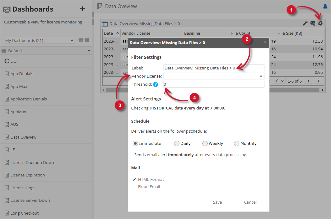 Data Overview Filter Settings