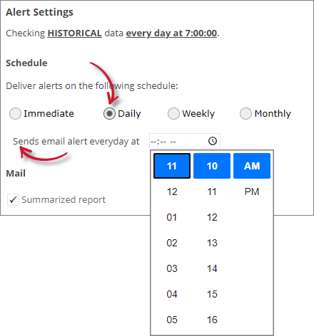 Data Overview Alert Settings Daily