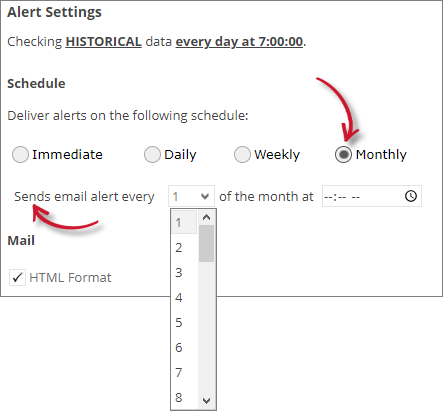 Data Overview Alert Settings Monthly