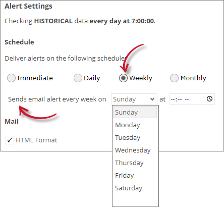 Data Overview Alert Settings Weekly