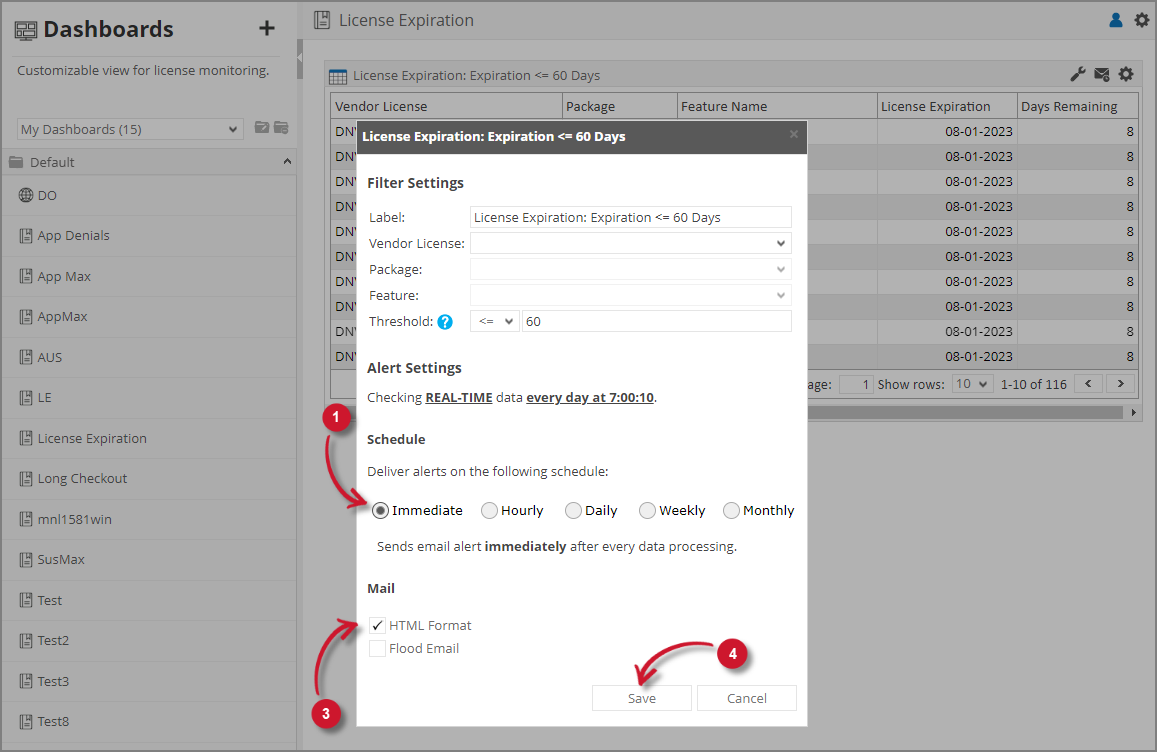 License Expiration Alert Settings