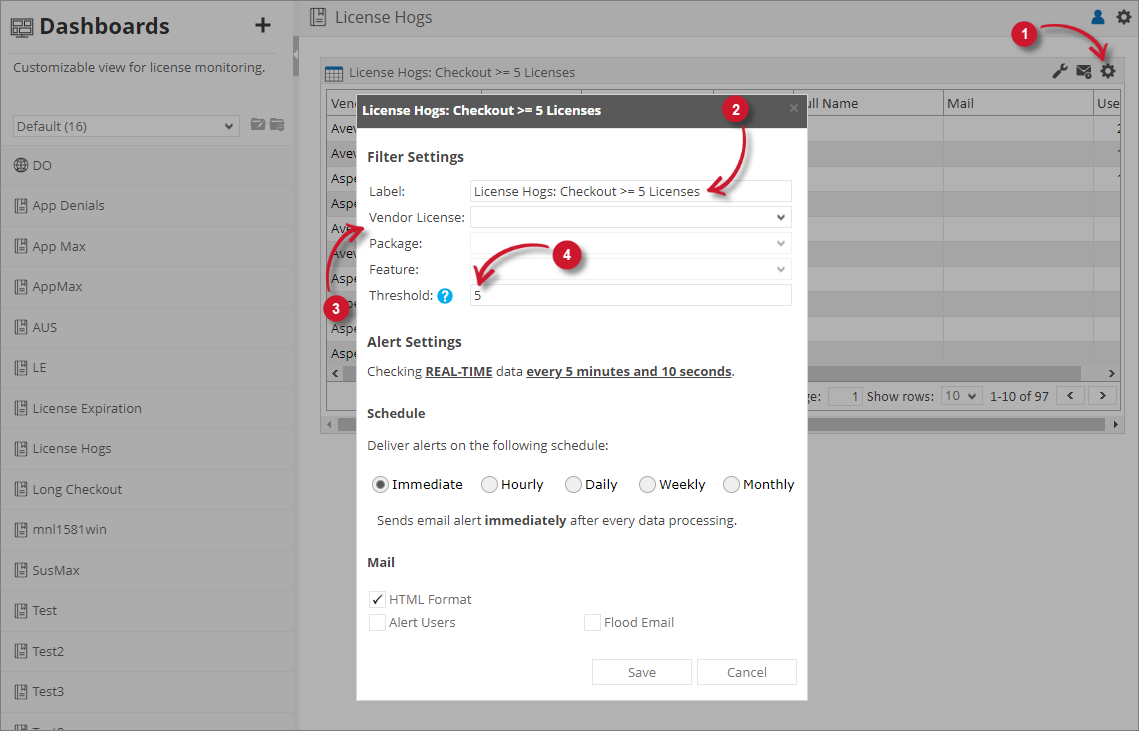 License Hogs Filter Settings