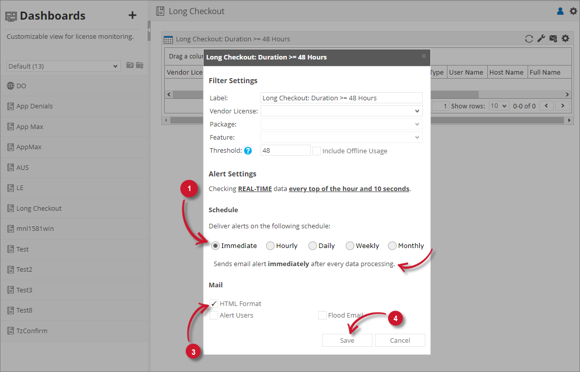 Long Checkout Alert Settings