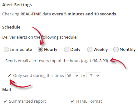 License Server Down Alert Settings Hourly