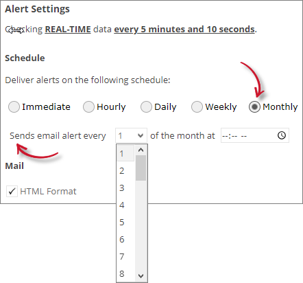 License Server Down Alert Settings Monthly