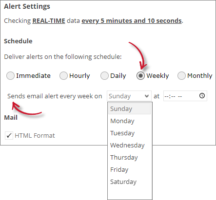 License Server Down Alert Settings Weekly