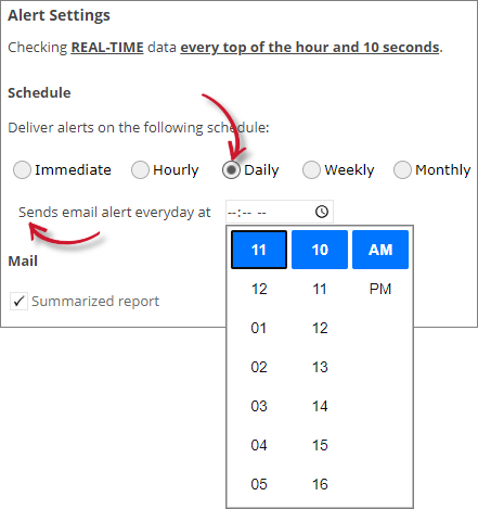 Sustained Max / Hour Alert Settings Daily