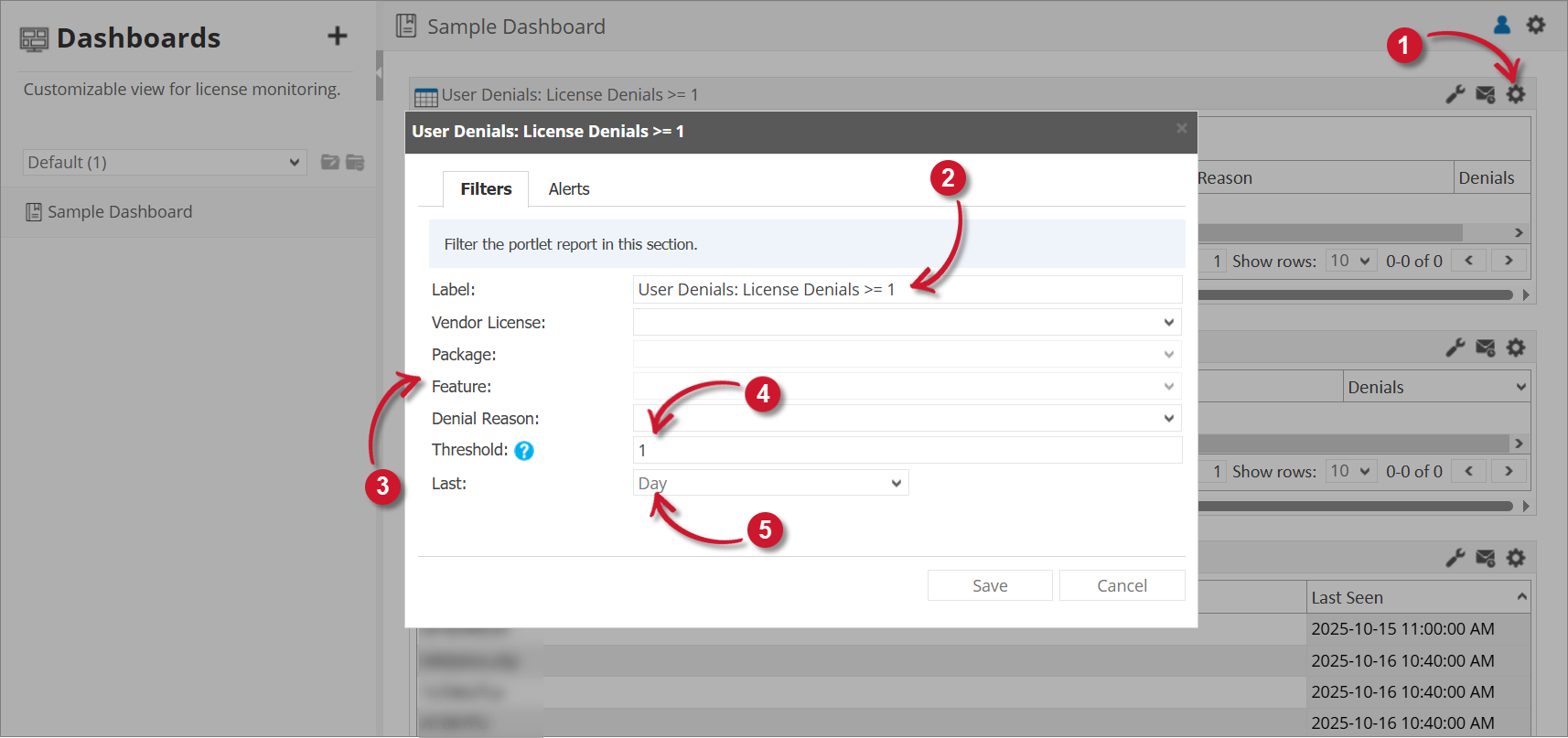 User Denials Filter Settings