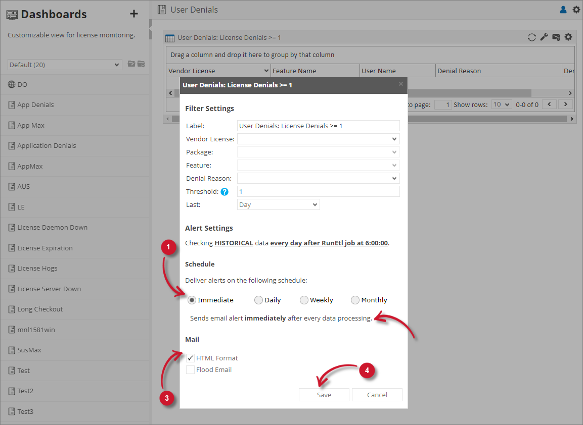 User Denials Alert Settings