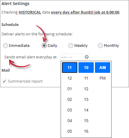 User Denials Alert Settings Daily