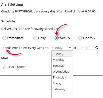 User Denials Alert Settings Weekly
