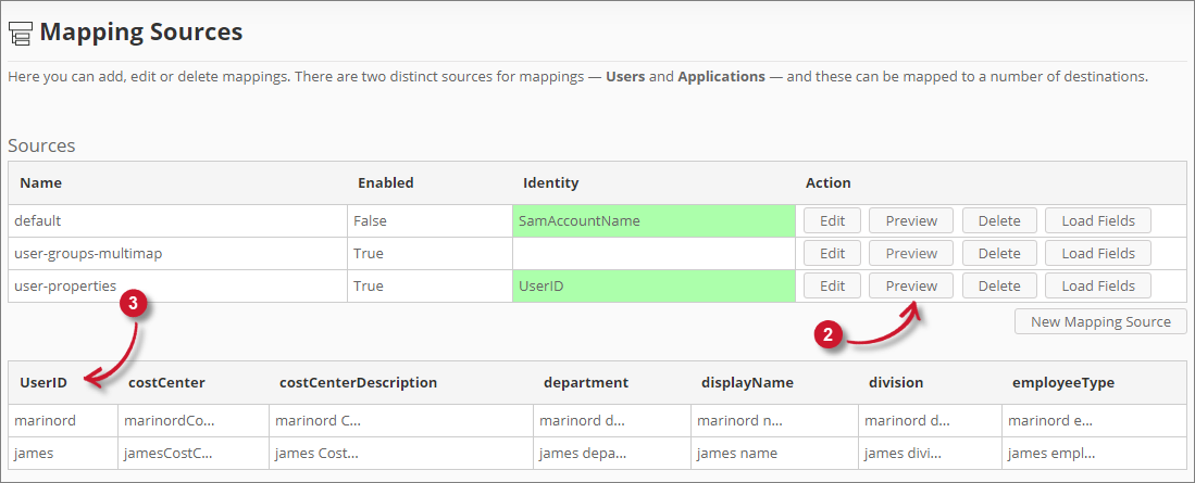 Previewing Mapping Sources