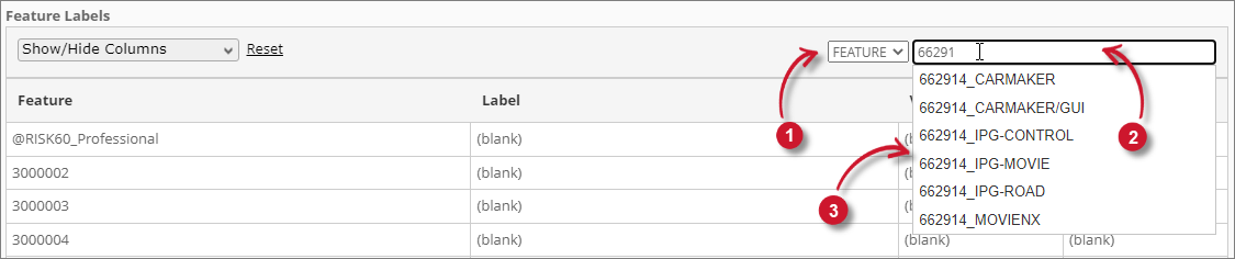 Analysis Server Feature Labeling: Search Main Table