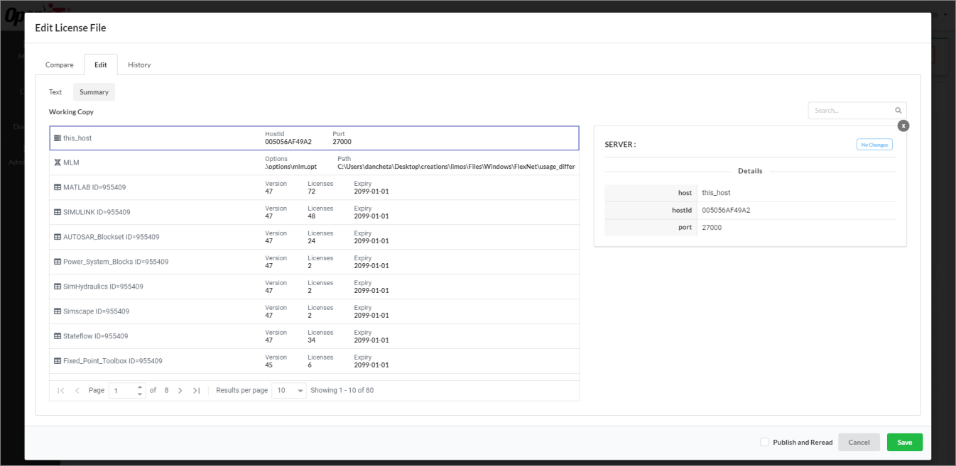 Semantic License Comparison: Summary Sub-tab