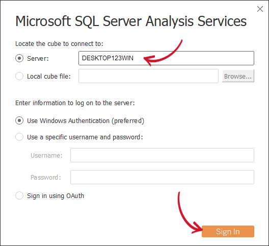 Specifying Server to connect to