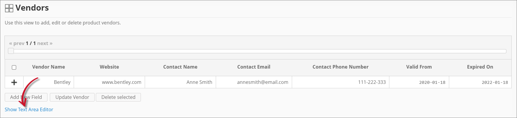 Show Text Area Editor