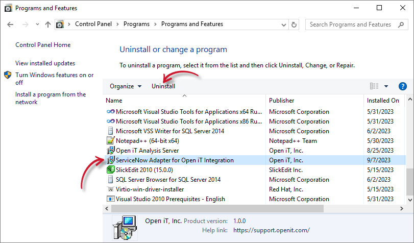 Uninstallation - Control Panel