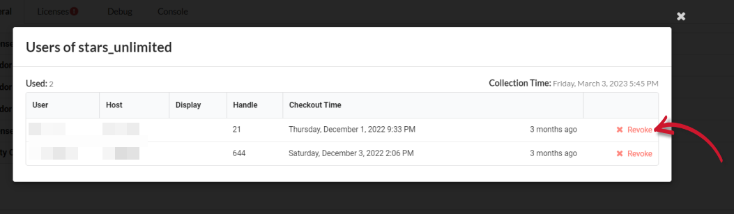 Feature Table: Revoking License