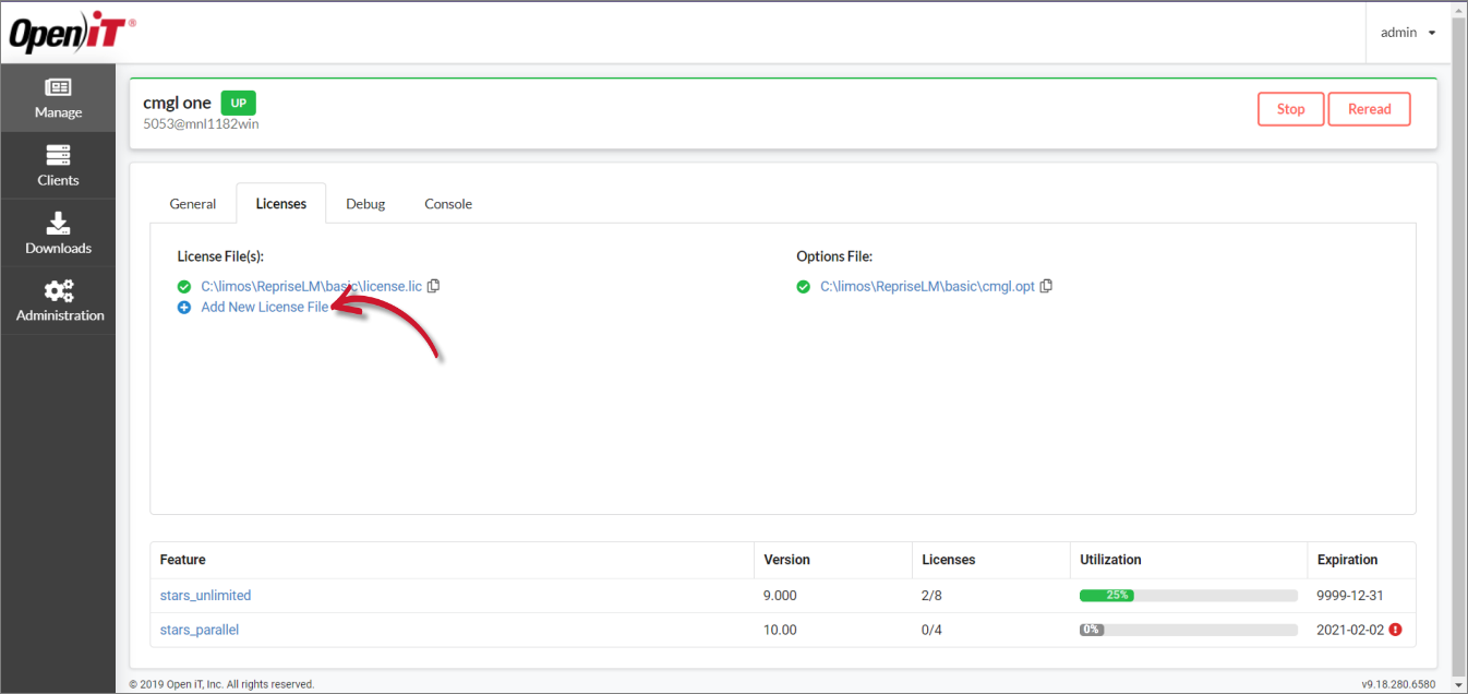 Licenses Tab: Add New License File