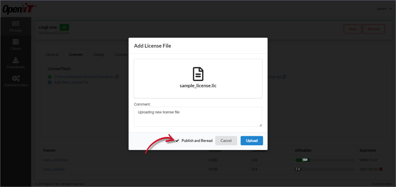 Add New License File: Publish
